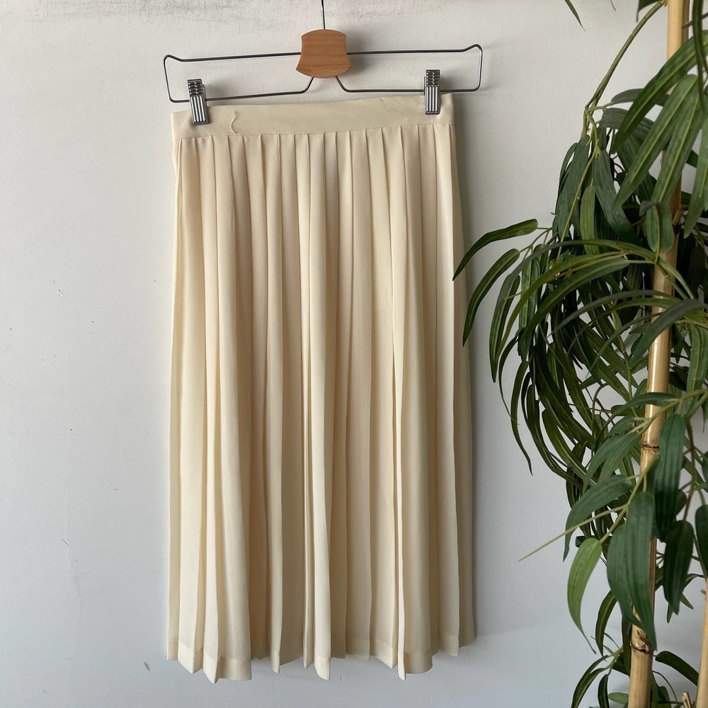 Sunny South Fashions Skirt Womens XXS Cream Pleated Retro Midi Cottage Summer